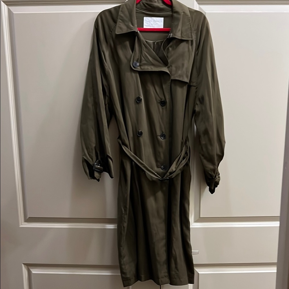 Zara Woman Olive Double-Breasted Trench Coat Size L